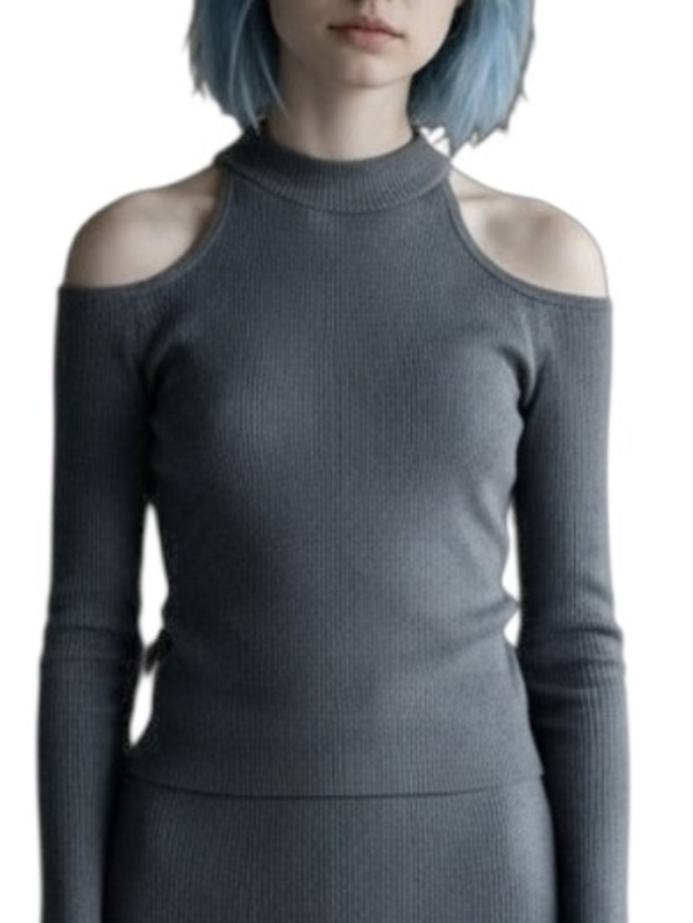 Off-the-Shoulder Ribbed Sweater Top in Gray